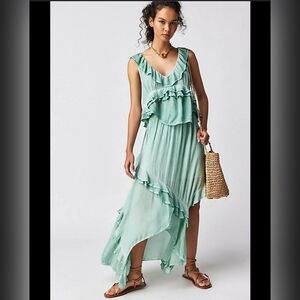 Free People, If Only Ruffle Bohemian Skirt Set,‎ Harbor Green, Size XS - NWOT